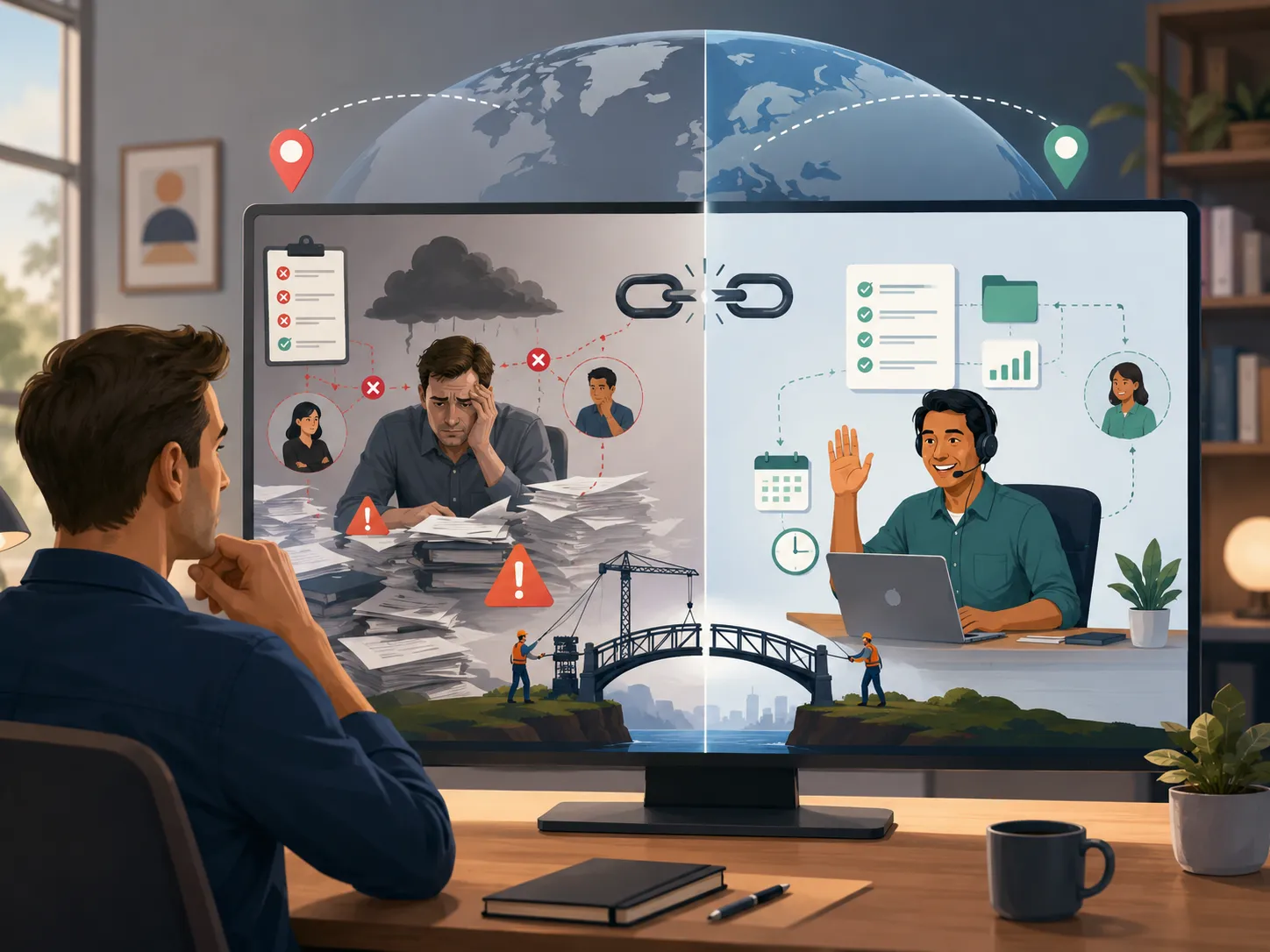 SME business owner reviewing offshore hiring strategy on laptop at desk